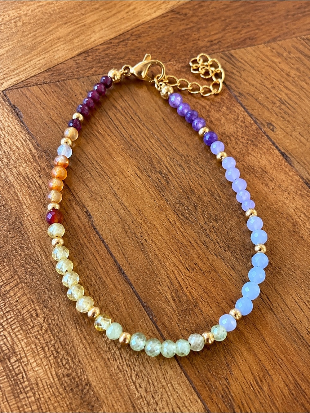 💜 Handmade Multicolor Beaded Bracelet – Purple, Green & Amber
